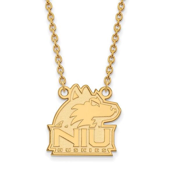 14k Gold Plated Silver Northern Illinois U Large Pendant Necklace - Picture 1 of 4